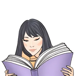 Free book club clipart of a long hair Asian girl reading